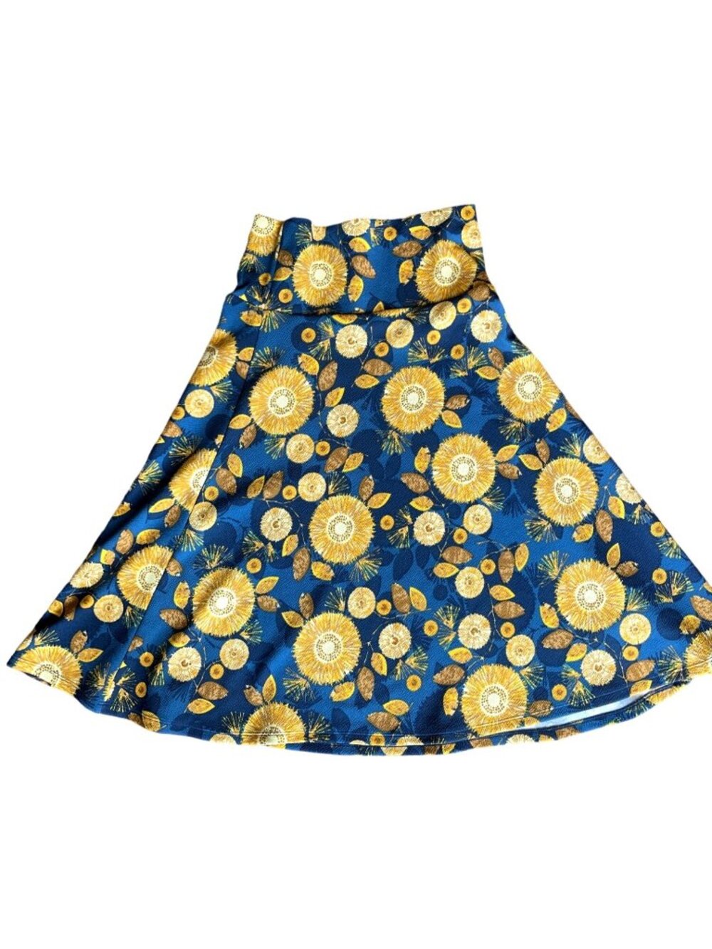 LuLaRoe Blue Sunflower Skirt Women's S Stretch Mid Length Yellow Floral - Picture 2 of 9